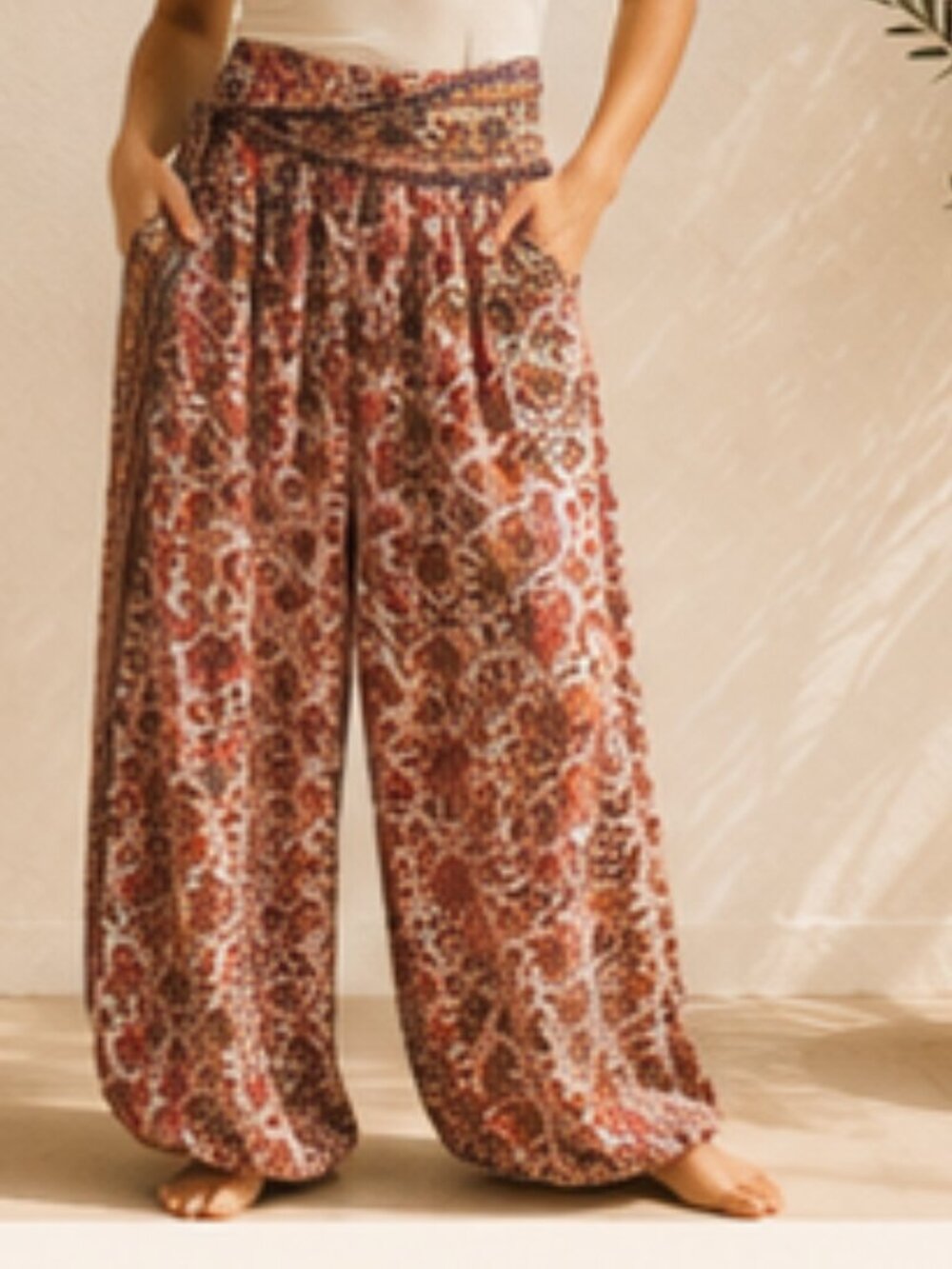 Nicole Miller Bohemian Floral Rayon Lantern Pants Romantic Fest Relaxed Fit M - Picture 1 of 11